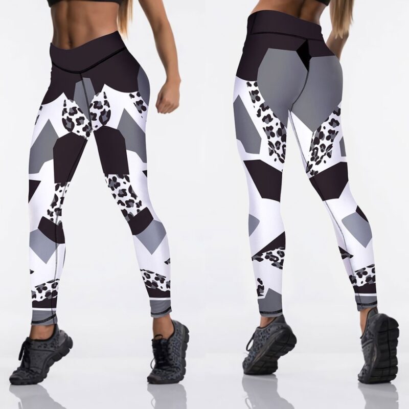 Qickitout 12%spandex Sexy High Waist Elasticity Women Digital Printed Leggings Push Up Strength Pants