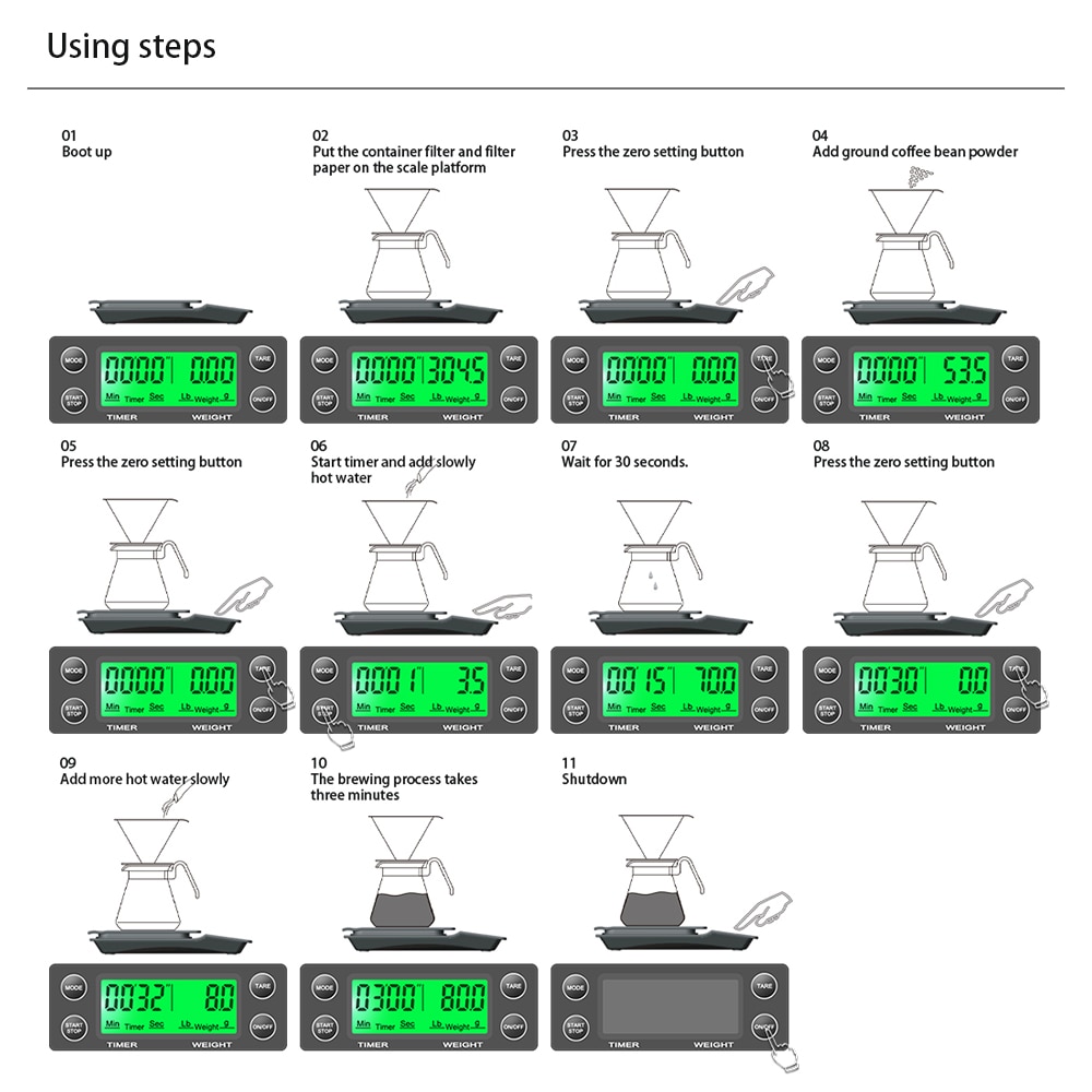 Drip Coffee Scale With Timer Portable Electronic Digital Kitchen Scale High Precision LCD Electronic Scales