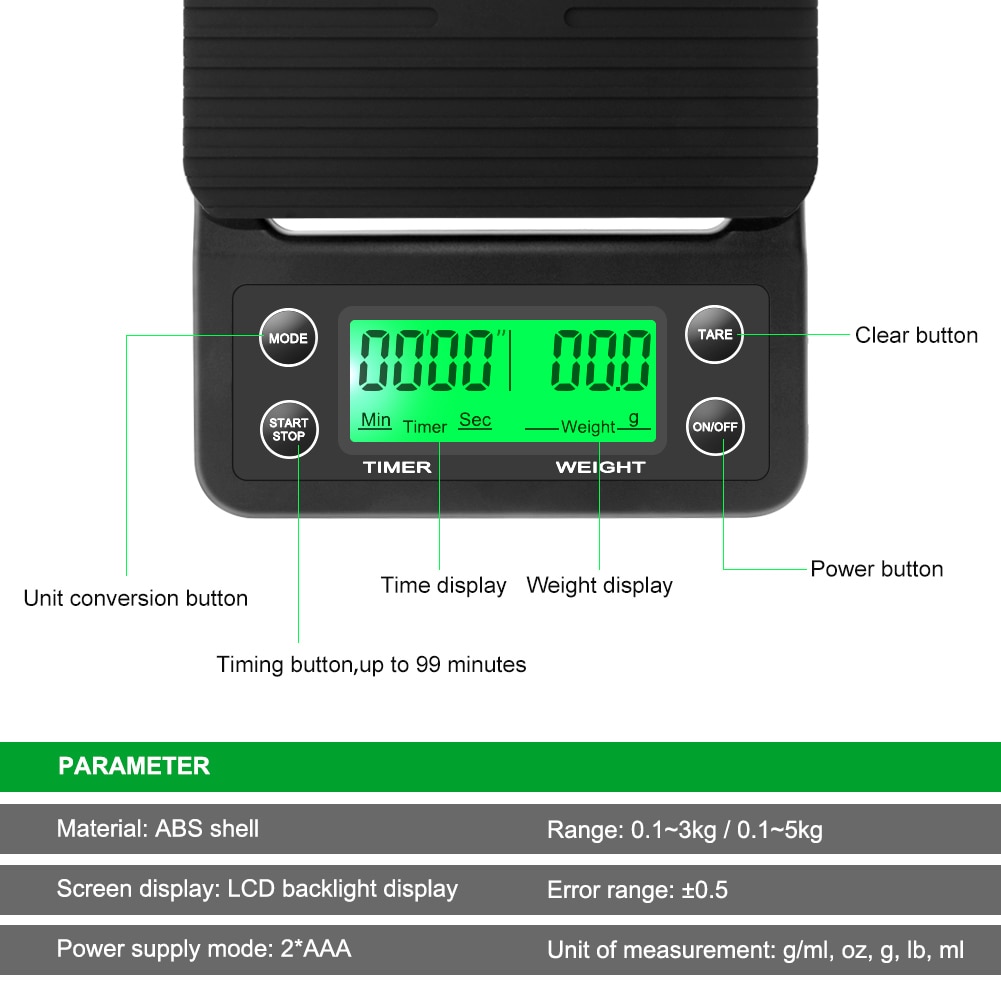 Drip Coffee Scale With Timer Portable Electronic Digital Kitchen Scale High Precision LCD Electronic Scales