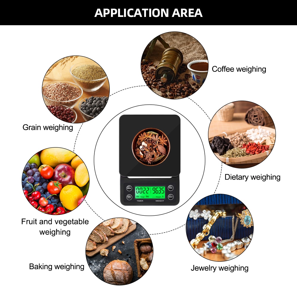 Drip Coffee Scale With Timer Portable Electronic Digital Kitchen Scale High Precision LCD Electronic Scales