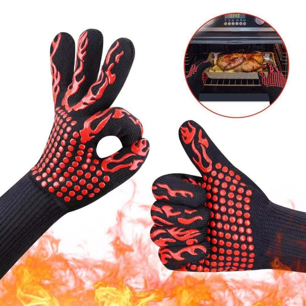 BBQ Glove 300-500 Centigrade Extreme Heat Resistant Silicone Microwave kitchen Gloves Cooking Grill Oven Mitts Gloves