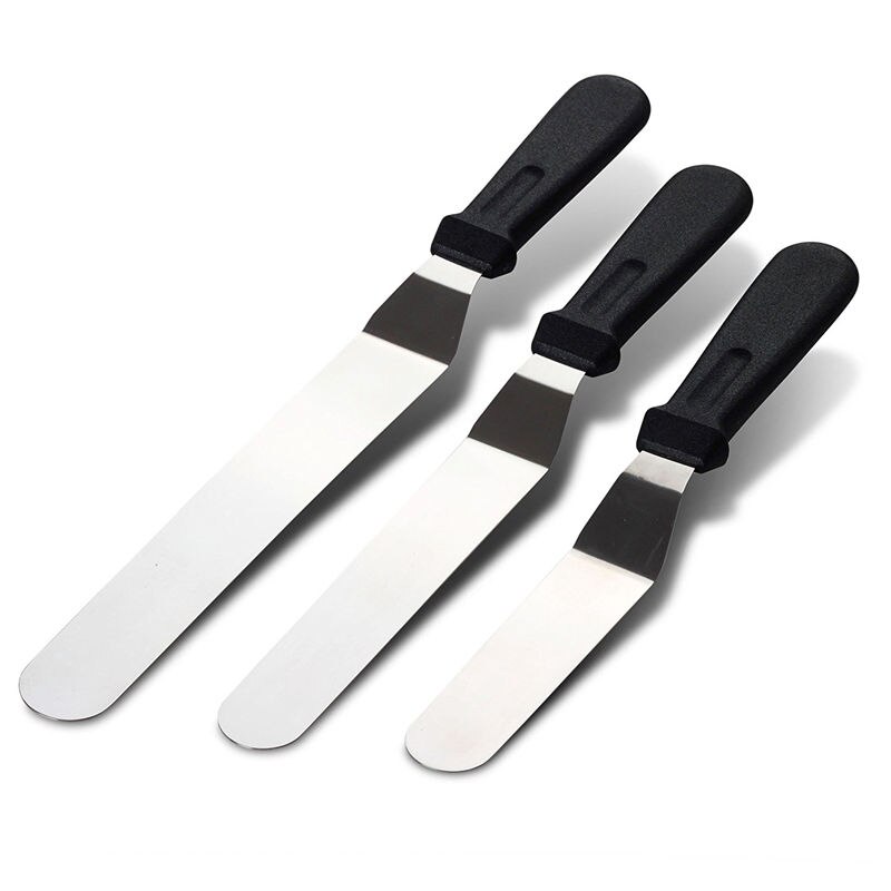 Goldbaking 3 Pieces Angled Icing Spatula Set Stainless Steel Kitchen Cake Spatula