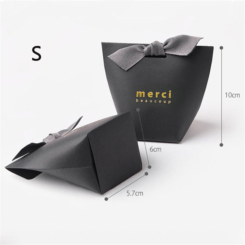 10Pcs/Set Merci Letter Printed Candy Bag DIY Gift Packaging Paper Box Xmas Wedding Kid Birthday Party Supplies