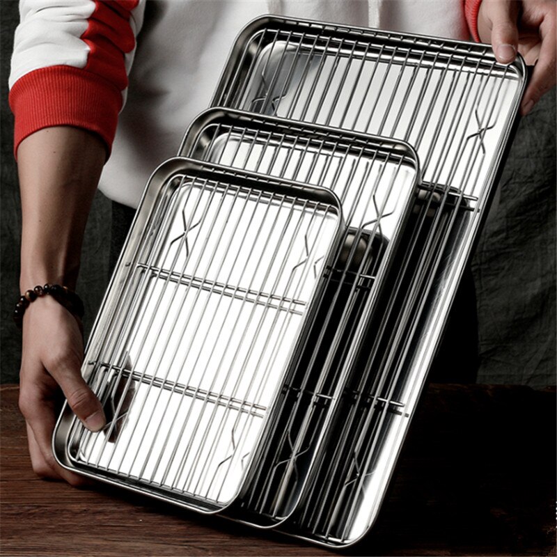 stainless steel BBQ Grill Meshes Oven Net Wire Steaming Kebab Barbecue Mesh Rack Kitchen bread cold rack Baking Tray plate tray