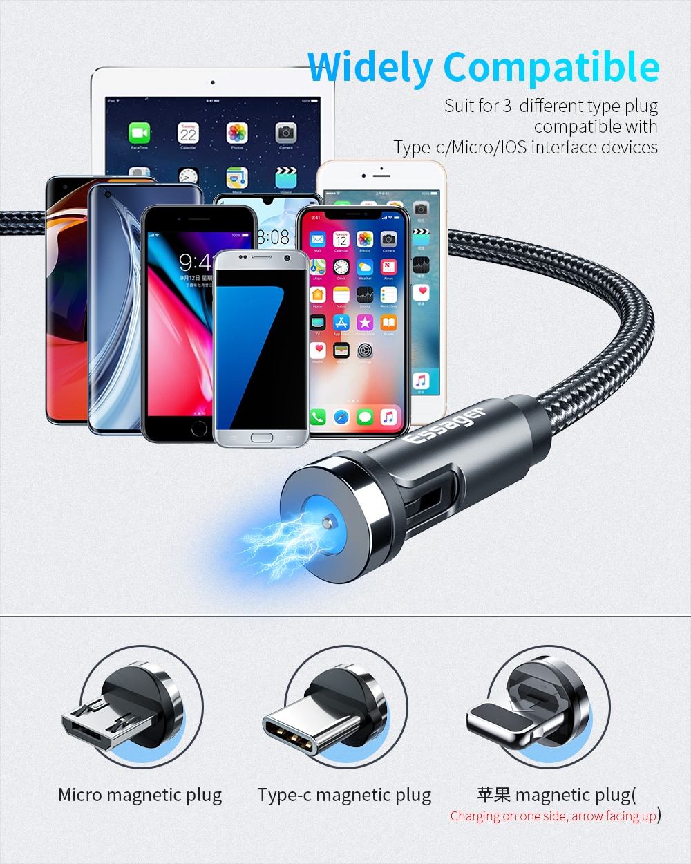 Rotate Magnetic Cable 360 Degree USB Type C Charging Cable Fast Charging Magnet Charger 540 Rotate Micro Magnetic Cable