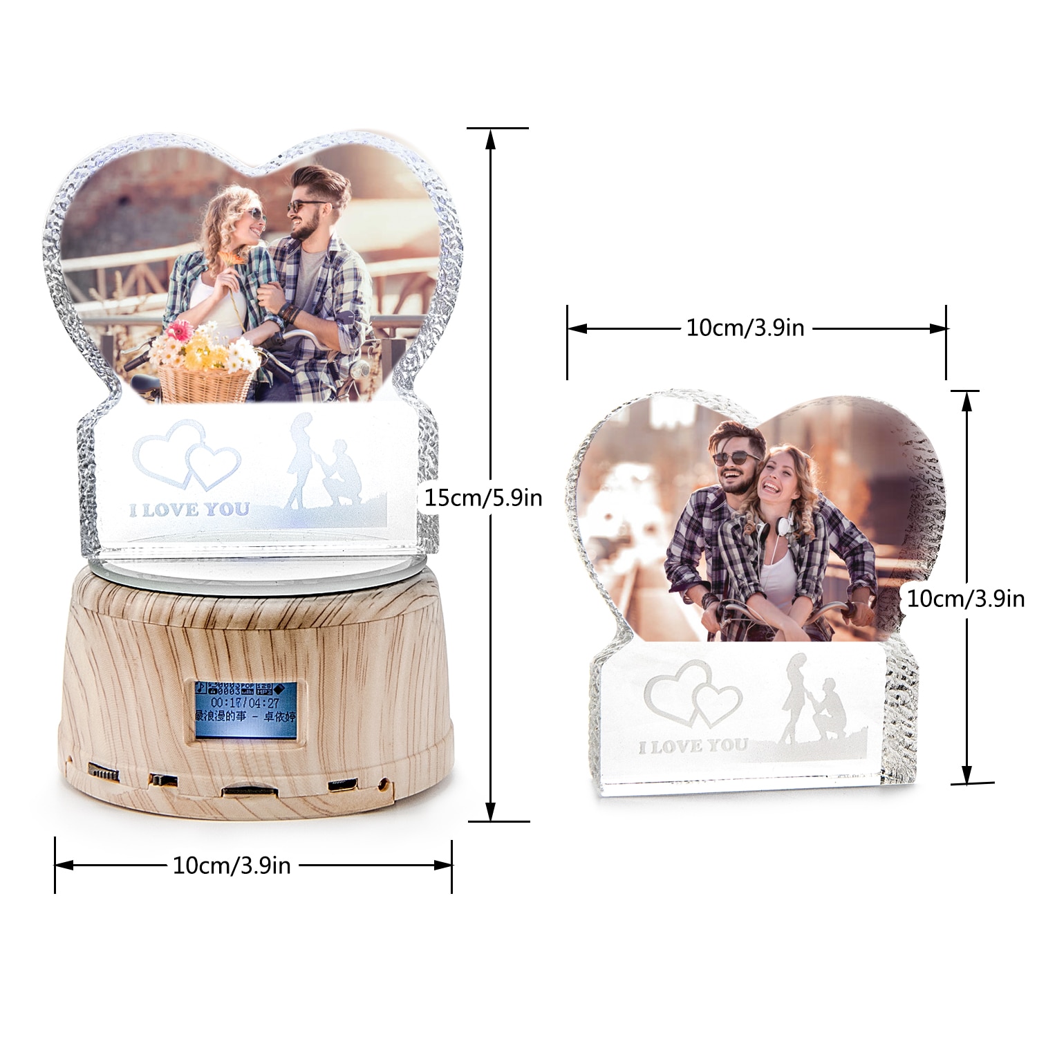 Personalized Crystal Photo Gifts Custom Picture Night Lamp Bluetooth Rotating Music Player Romantic Wedding Valentine's Day Gift