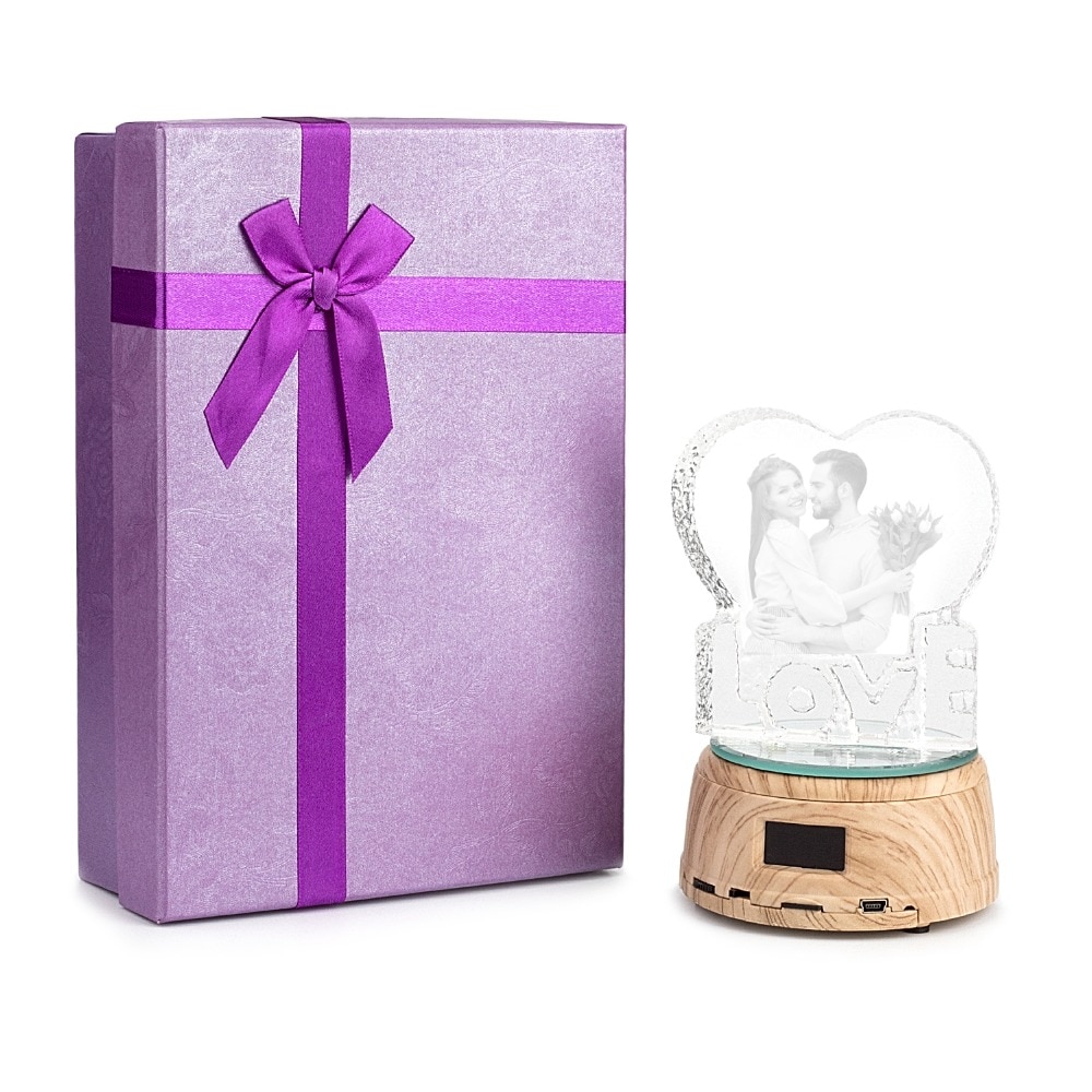 Personalized Crystal Photo Gifts Custom Picture Night Lamp Bluetooth Rotating Music Player Romantic Wedding Valentine's Day Gift