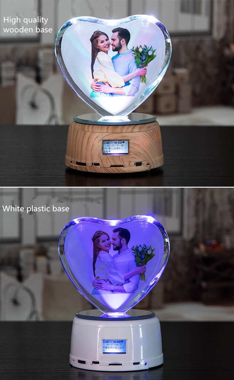 Personalized Crystal Photo Gifts Custom Picture Night Lamp Bluetooth Rotating Music Player Romantic Wedding Valentine's Day Gift