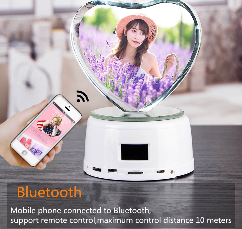 Personalized Crystal Photo Gifts Custom Picture Night Lamp Bluetooth Rotating Music Player Romantic Wedding Valentine's Day Gift