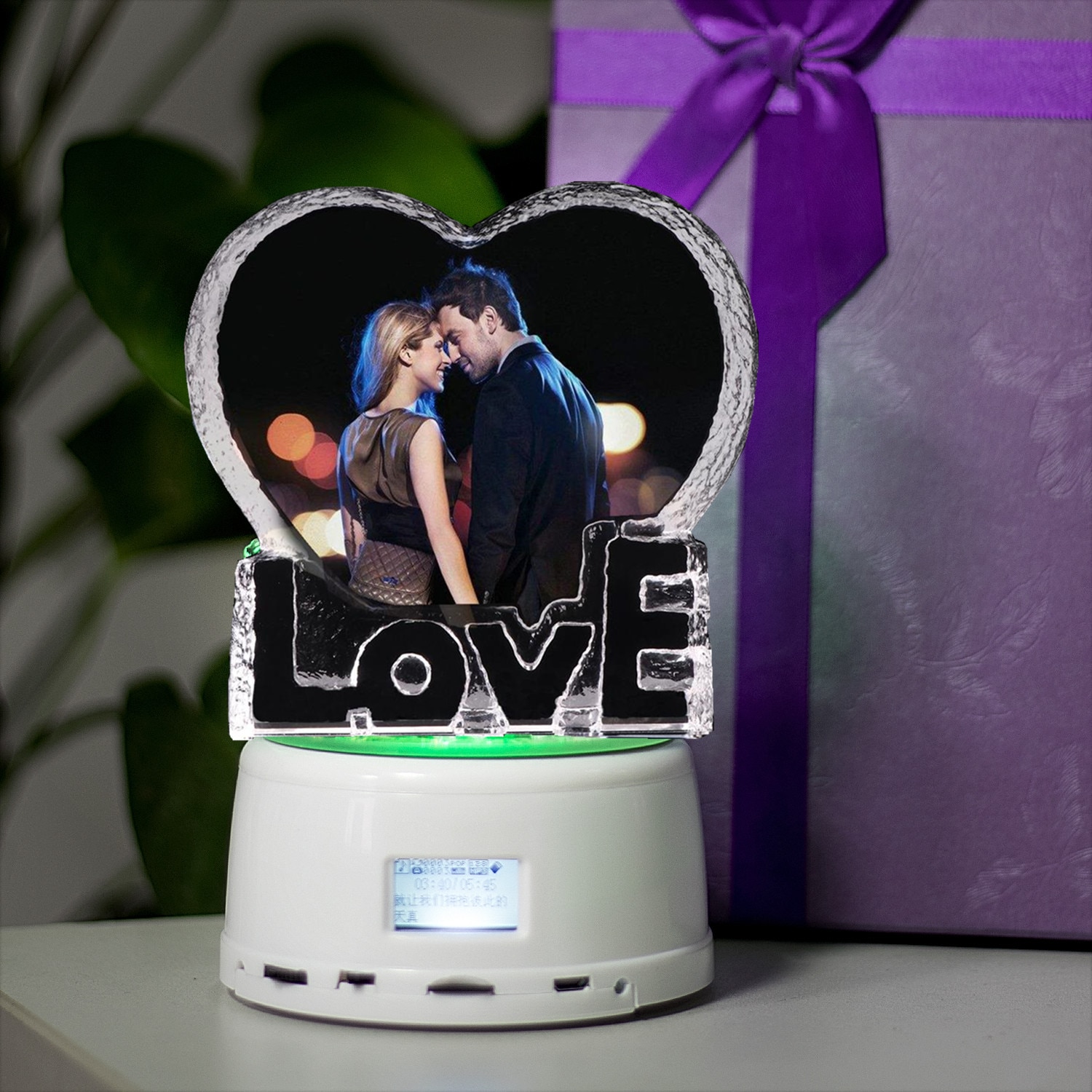 Personalized Crystal Photo Gifts Custom Picture Night Lamp Bluetooth Rotating Music Player Romantic Wedding Valentine's Day Gift