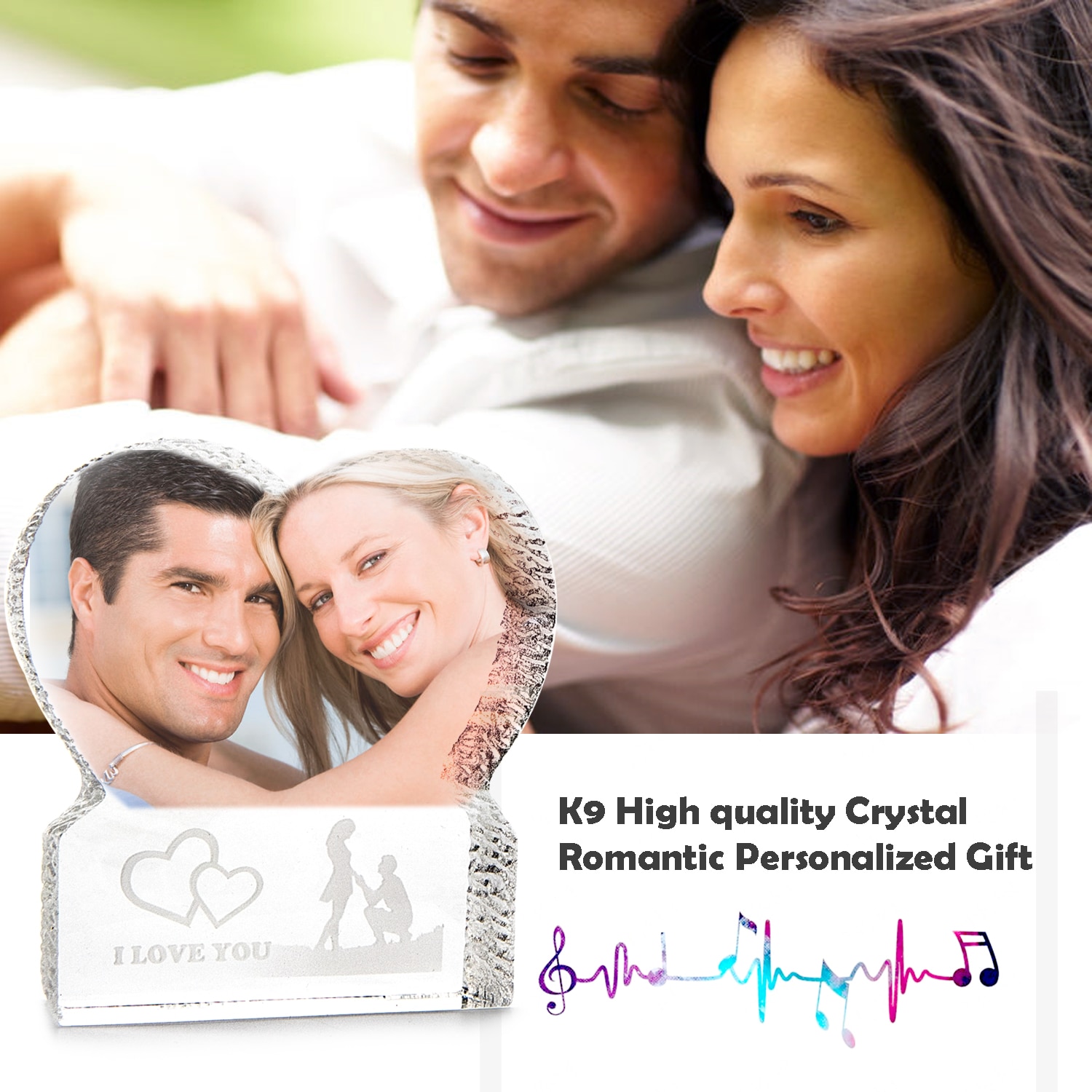 Personalized Crystal Photo Gifts Custom Picture Night Lamp Bluetooth Rotating Music Player Romantic Wedding Valentine's Day Gift