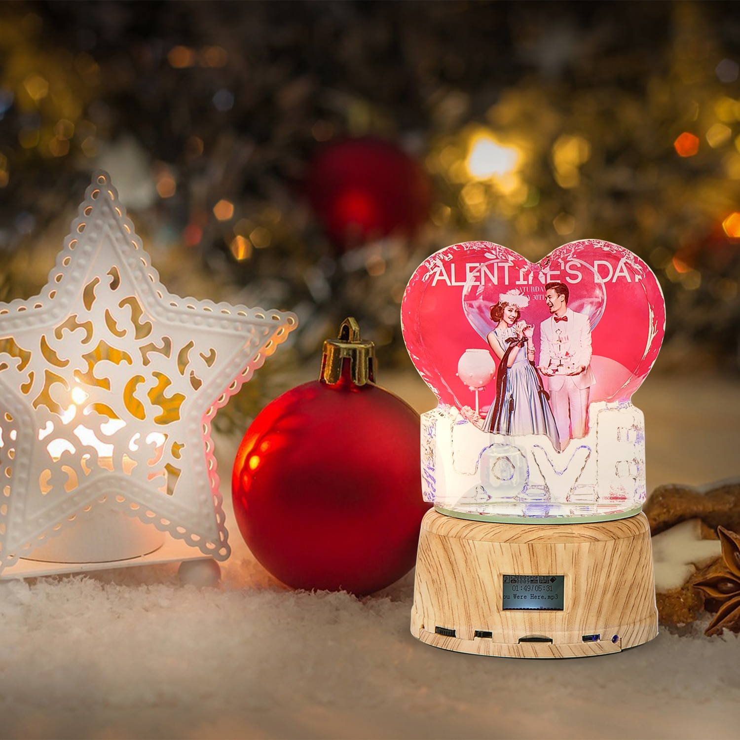 Personalized Crystal Photo Gifts Custom Picture Night Lamp Bluetooth Rotating Music Player Romantic Wedding Valentine's Day Gift