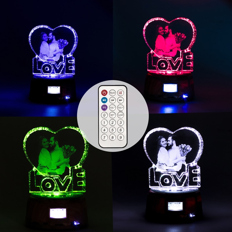 Personalized Crystal Photo Gifts Custom Picture Night Lamp Bluetooth Rotating Music Player Romantic Wedding Valentine's Day Gift