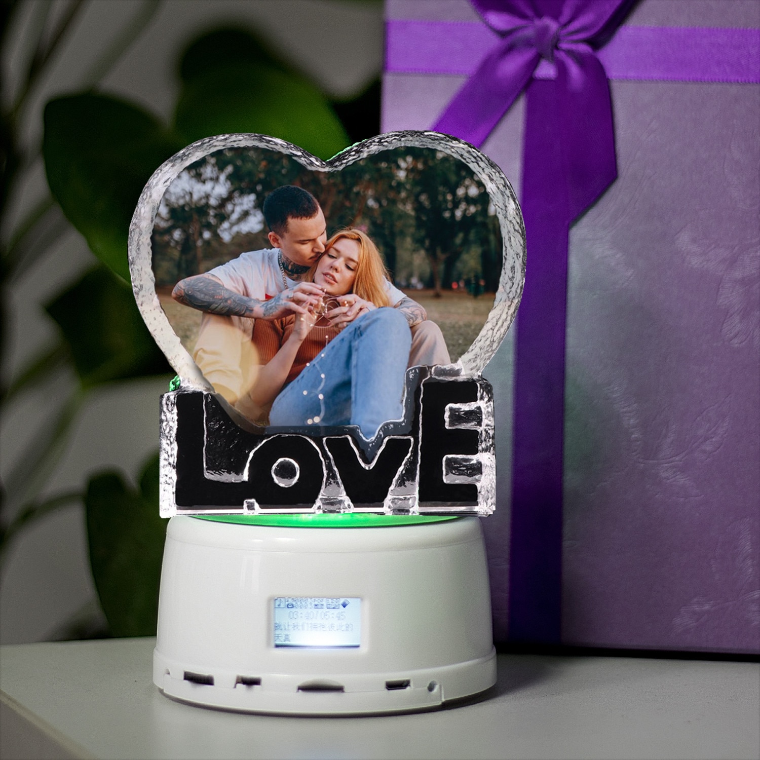 Personalized Crystal Photo Gifts Custom Picture Night Lamp Bluetooth Rotating Music Player Romantic Wedding Valentine's Day Gift