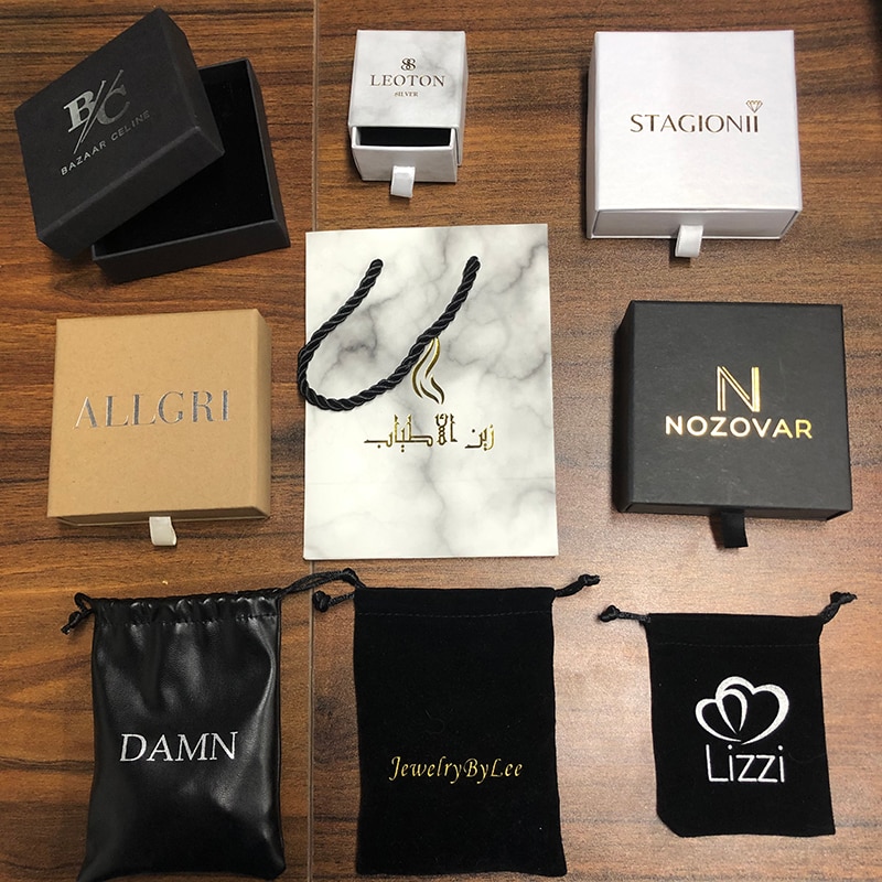 Packaging Box Custom Logo Brand Shipping Boxes Black White Gift Jewellery Box Velvet Tote Bag Display Earring Bracelet Necklace