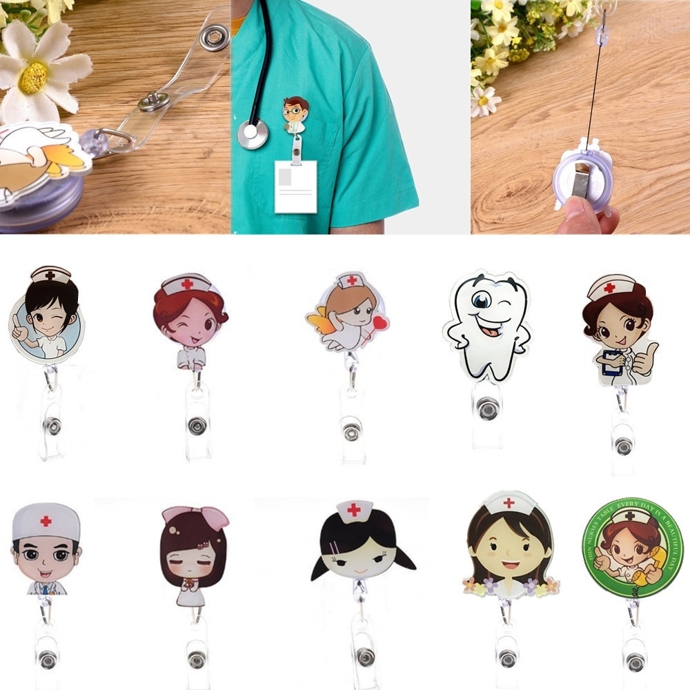 Retractable Badge Reel Nurse  Lanyards ID Name Card Badge Holder Clip Doctor Student Badge Holder