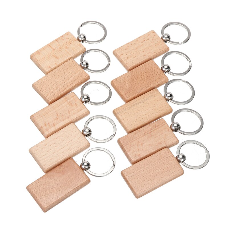 10pcs/set Blank Rectangle Wooden Key Chain DIY Promotion Customized Wood keychains Key Tags Promotional Gifts for Scrap Booking