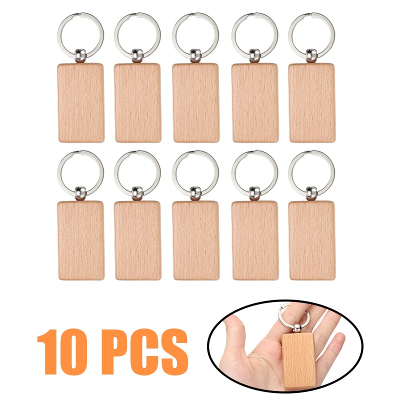 10pcs/set Blank Rectangle Wooden Key Chain DIY Promotion Customized Wood keychains Key Tags Promotional Gifts for Scrap Booking