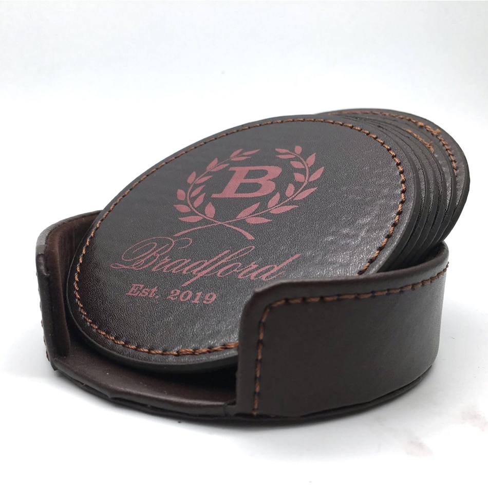 Personalized Leather Coasters Set of 6 Round/Square ,Custom Engraved