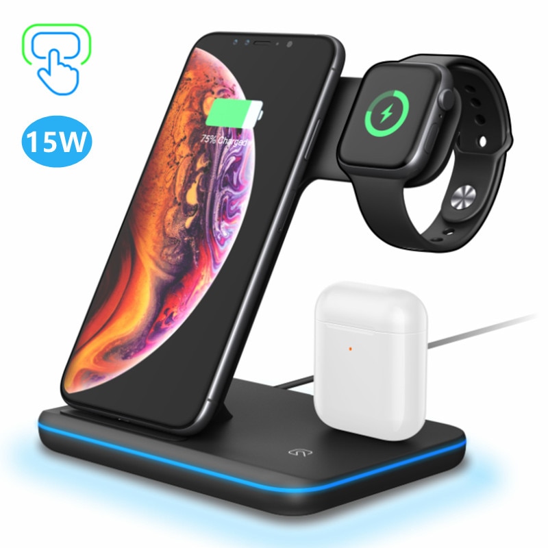 3 in 1 Wireless Charger Stand For iPhone 12Pro 12 11 XR XS X Fast Charging Station For Apple Watch SE 6 5 4 3 2 For AirPods Pro