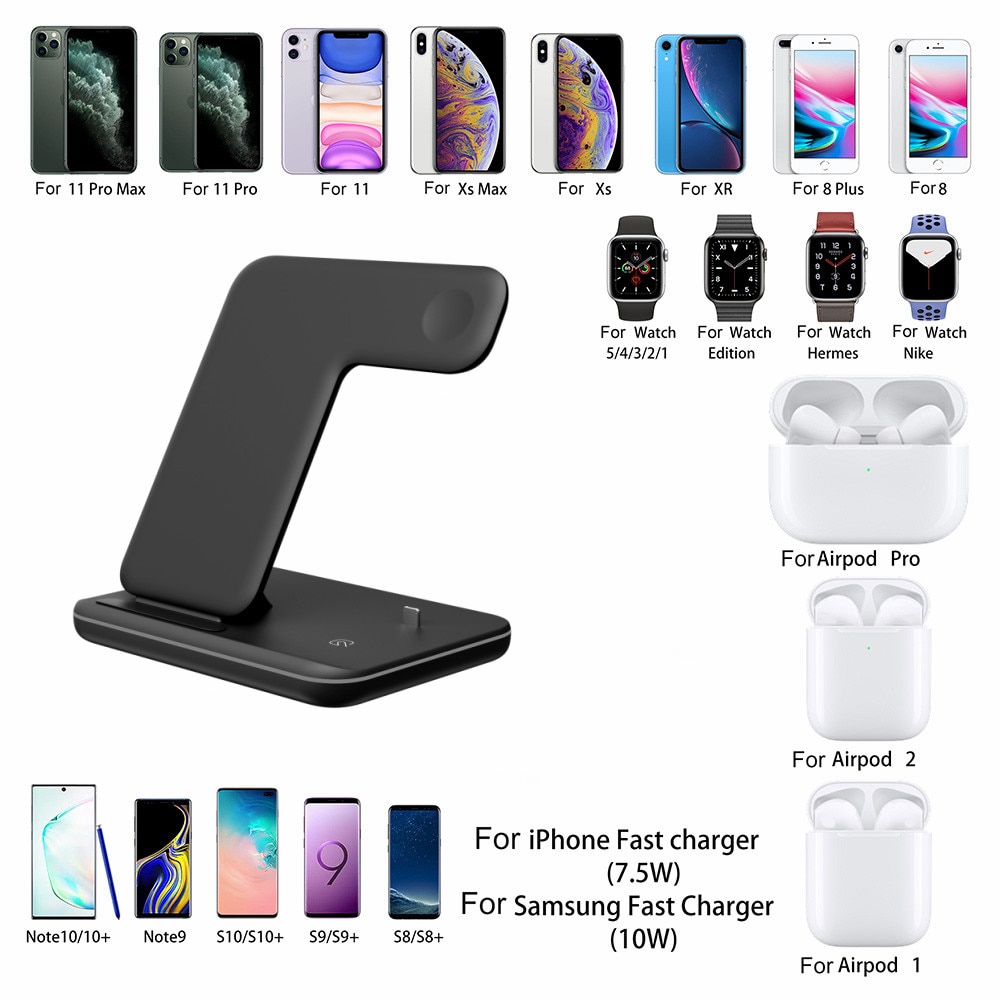 3 in 1 Wireless Charger Stand For iPhone 12Pro 12 11 XR XS X Fast Charging Station For Apple Watch SE 6 5 4 3 2 For AirPods Pro