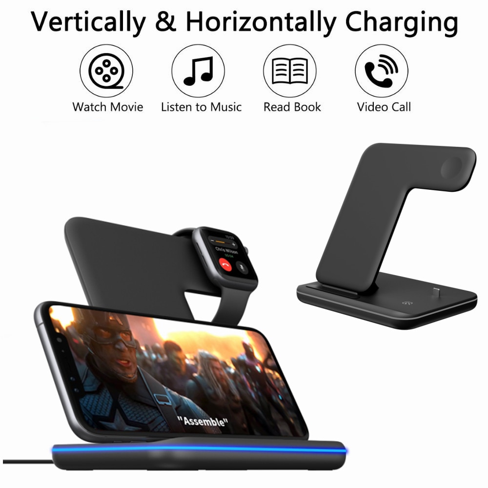 3 in 1 Wireless Charger Stand For iPhone 12Pro 12 11 XR XS X Fast Charging Station For Apple Watch SE 6 5 4 3 2 For AirPods Pro