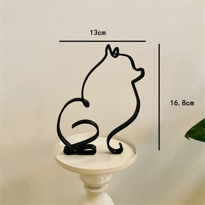 Animals Minimalist Art Iron Sculpture Retro Metal Black Lines Handmade Figurines Abstract Dog Ornaments Desk Art Decorations