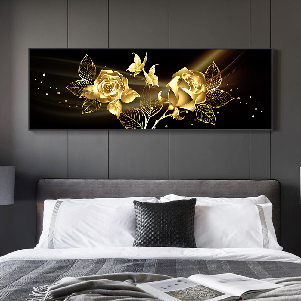 Modern Abstract Oil Painting on Canvas Posters and Prints Wall Art Painting Gold Flower Canvas Art Picture for Home Decoration