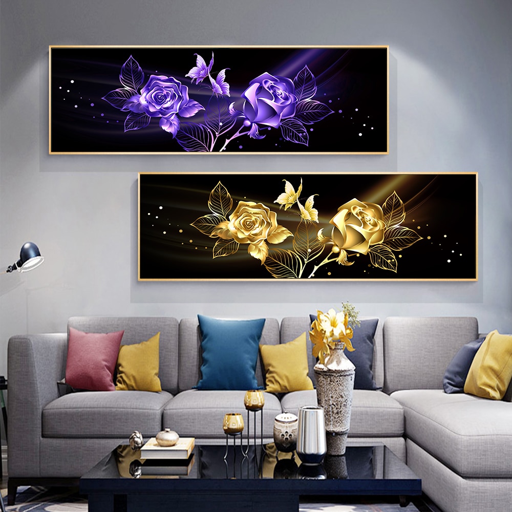 Modern Abstract Oil Painting on Canvas Posters and Prints Wall Art Painting Gold Flower Canvas Art Picture for Home Decoration