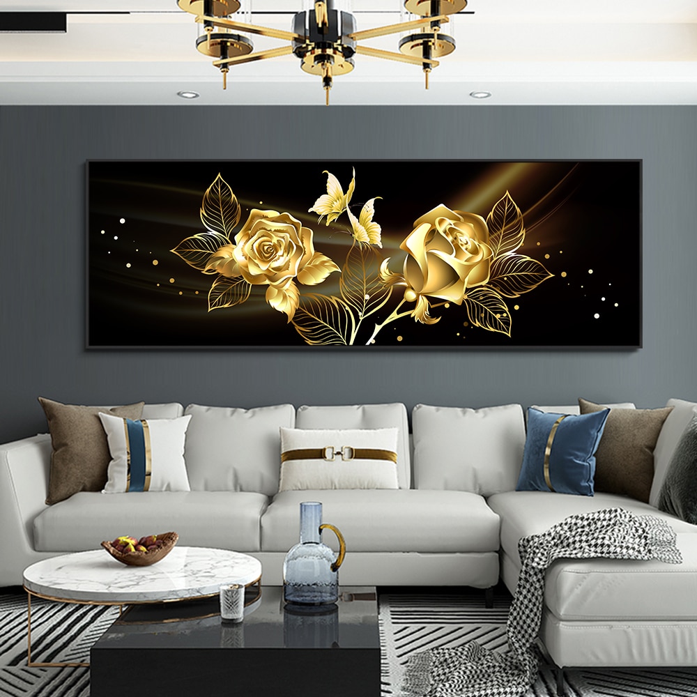 Modern Abstract Oil Painting on Canvas Posters and Prints Wall Art Painting Gold Flower Canvas Art Picture for Home Decoration