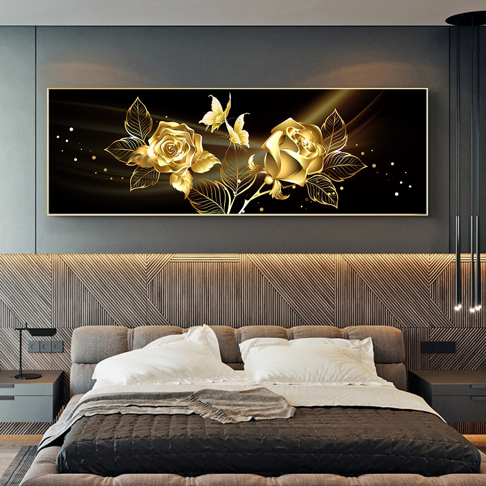 Modern Abstract Oil Painting on Canvas Posters and Prints Wall Art Painting Gold Flower Canvas Art Picture for Home Decoration