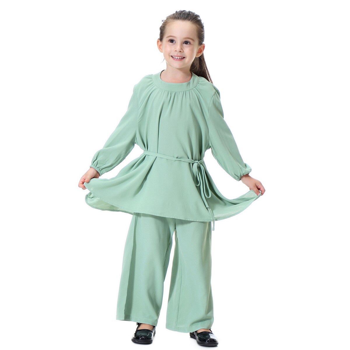 Arabic Muslim Girl Abaya Child Kid Dress Sets Pants Islamic Highly Elastic Large Baby Gowns Burka Arab Tops and Pants Set