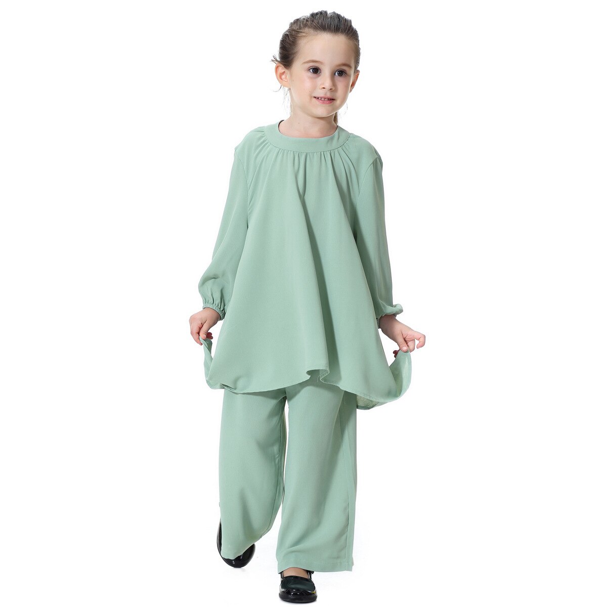 Arabic Muslim Girl Abaya Child Kid Dress Sets Pants Islamic Highly Elastic Large Baby Gowns Burka Arab Tops and Pants Set