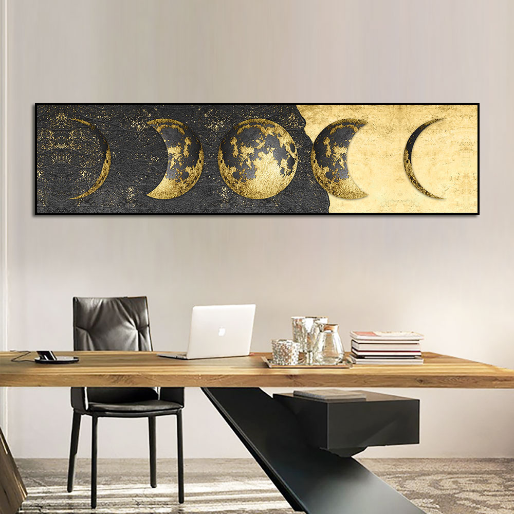 Golden Moon Wall Art Posters Prints Moon Phase Canvas Painting Big Size Planet Solar Wall Pictures for Living Room Decor Cuadros