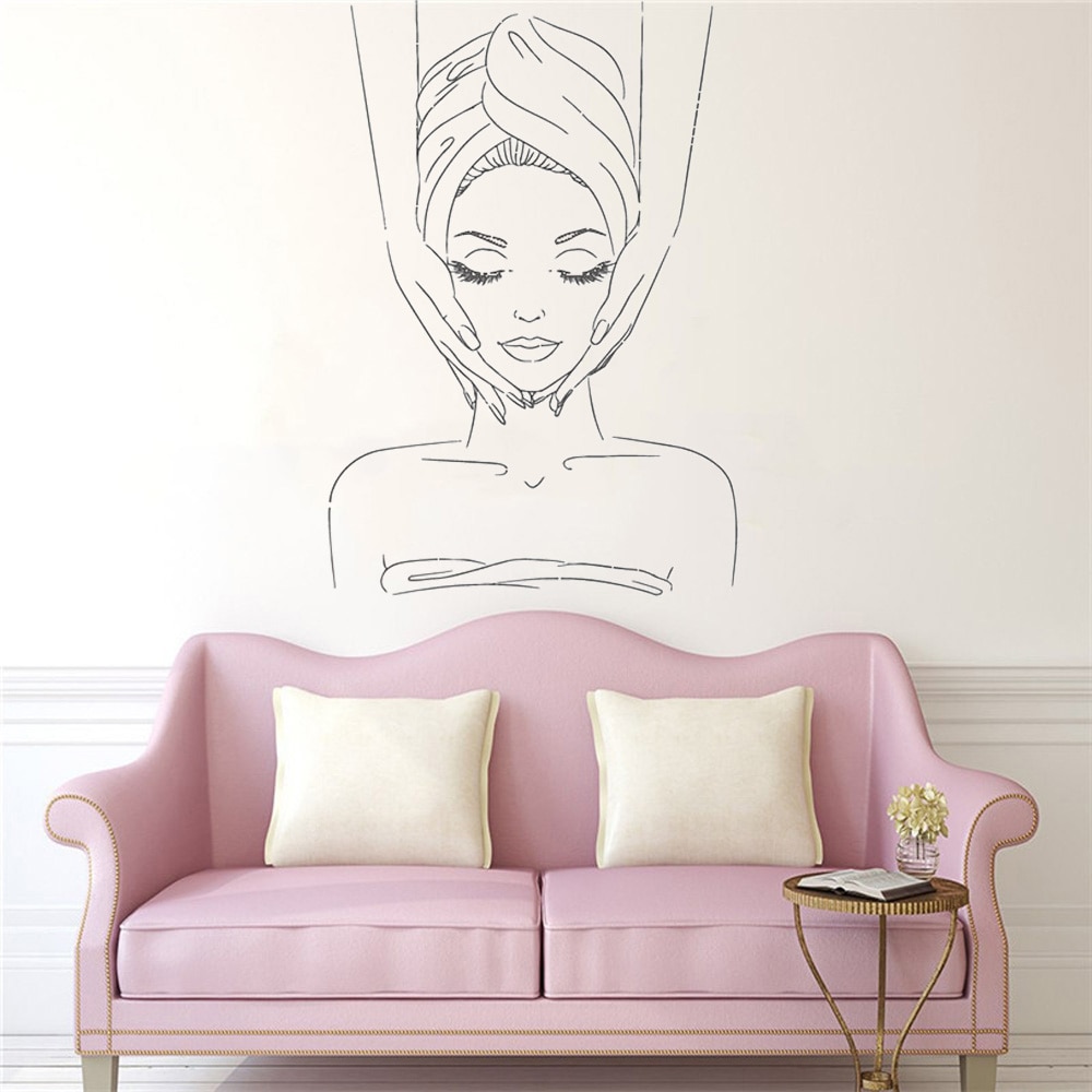 Girl in Bathing Massage Creative Wall Stickers for Beauty Salon Living Room Background Art Decoration Vinyl Wall Decals