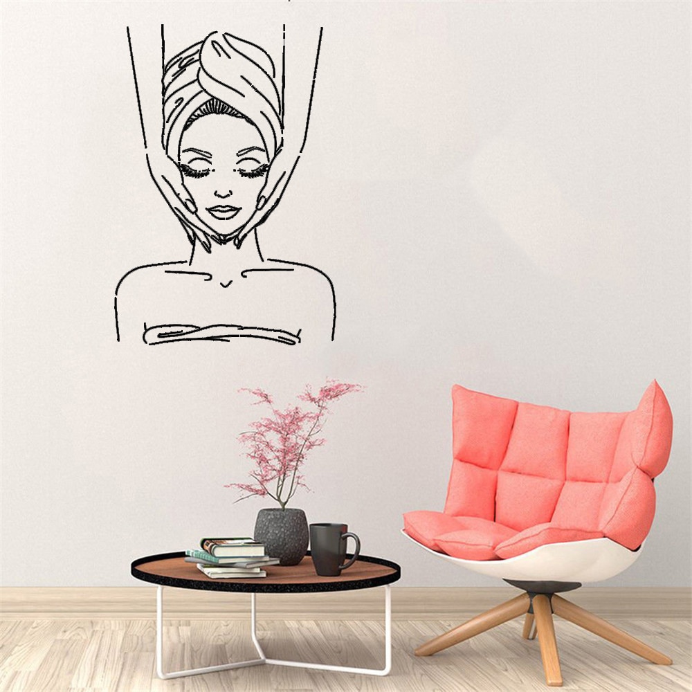 Girl in Bathing Massage Creative Wall Stickers for Beauty Salon Living Room Background Art Decoration Vinyl Wall Decals