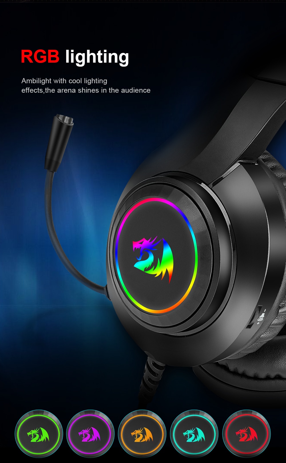 Redragon HYLAS H260 RGB gaming Headphone,3.5mm Surround sound Computer headset Earphones Microphone for PS4 Switch Xbox-one