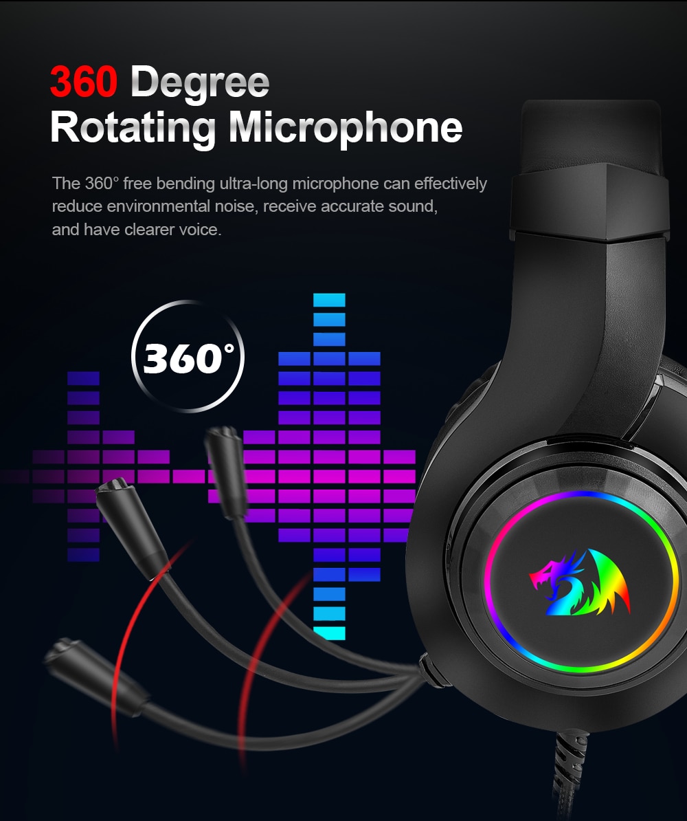 Redragon HYLAS H260 RGB gaming Headphone,3.5mm Surround sound Computer headset Earphones Microphone for PS4 Switch Xbox-one