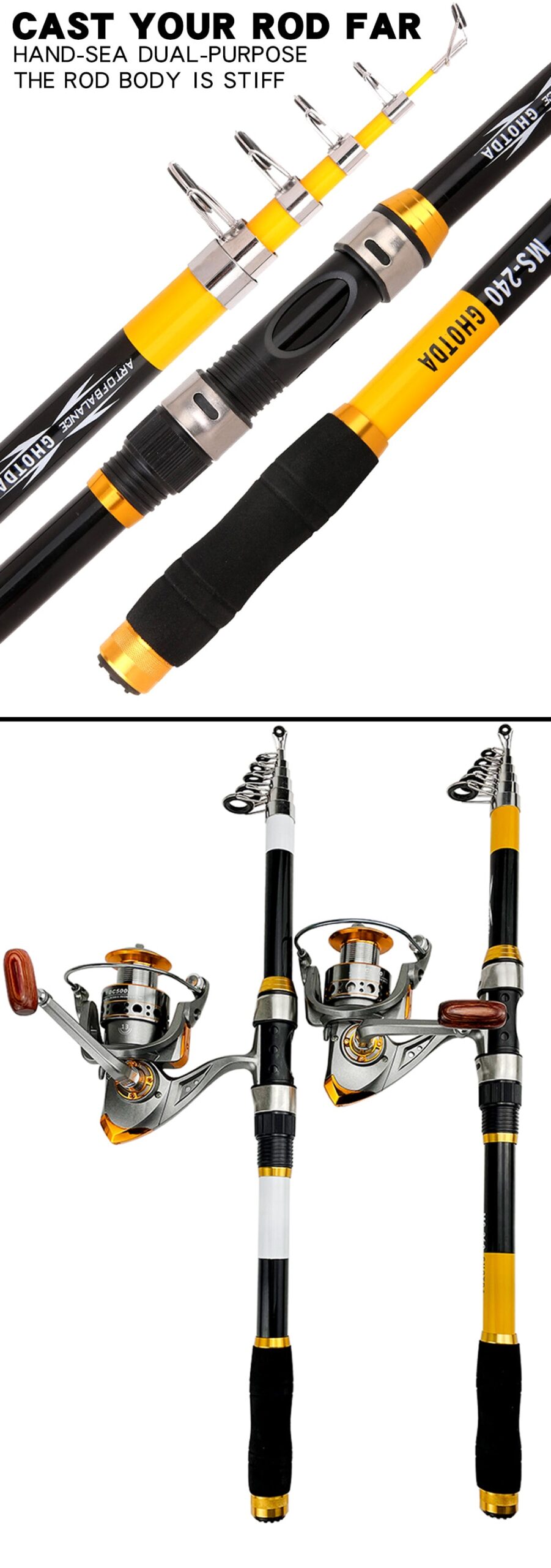 Carbon Fiber Fishing Rod Or Rod Reel Combos Portable Telescopic Fishing Pole 13BB Spinning Reel Fishing Set