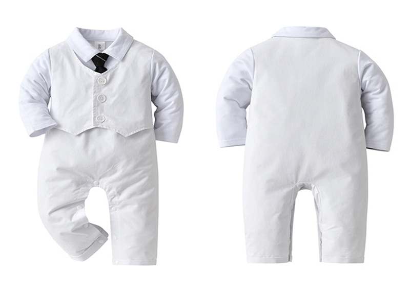 Gentleman Baby Boy Baptism Birthday Clothes Set Formal 0-18 Months Infant Romper Bow Hat 3 PCS Suit Children Christening Outfit