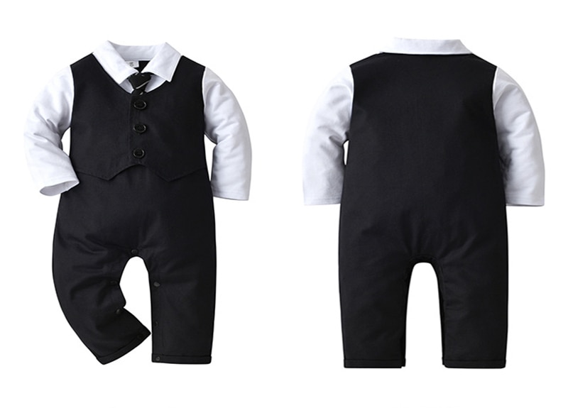 Gentleman Baby Boy Baptism Birthday Clothes Set Formal 0-18 Months Infant Romper Bow Hat 3 PCS Suit Children Christening Outfit