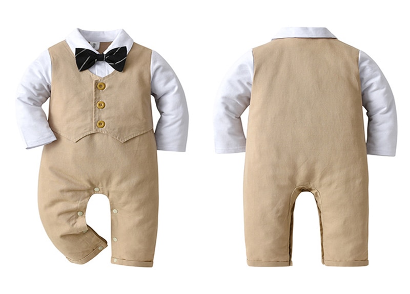 Gentleman Baby Boy Baptism Birthday Clothes Set Formal 0-18 Months Infant Romper Bow Hat 3 PCS Suit Children Christening Outfit