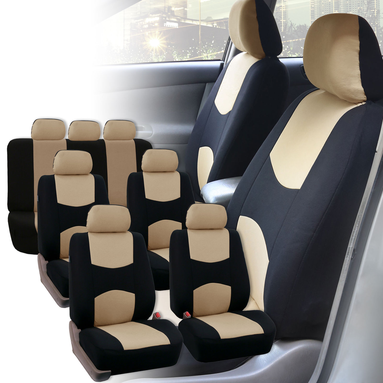 Carnong Universal Car Seat Cover Full Set Comfortable Soft Winter Anti-Cool 5 or 7 Seater Fabric Light Weight Interior Accessory