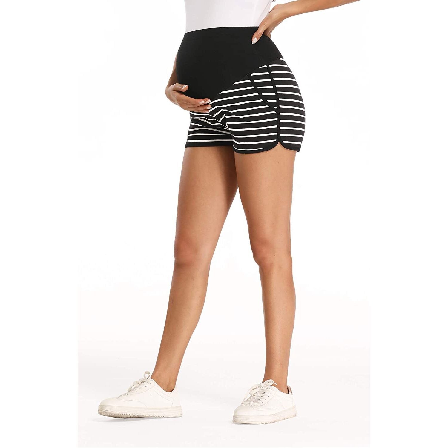 Womens Shorts Striped Loose Maternity Stretchy High Waist Shorts Pants Pregnancy Pocket Loose Hot Pants Summer Beach Shorts