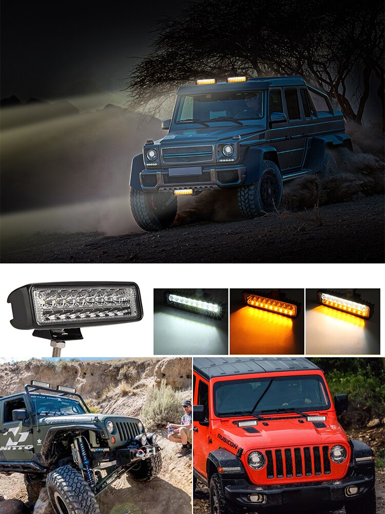 1pcs 6 Inch LED Amber/White Work Light Bar Flood Fog Driving Lamp Car Truck SUV ATV 4WD Motorcycle Boat Tractor Trailer Offroad