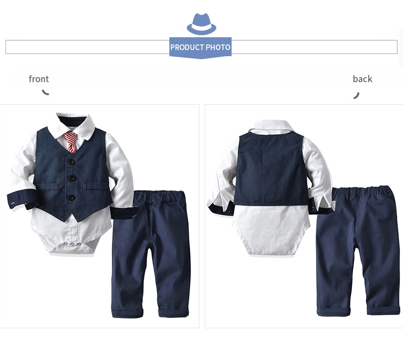 Baby Suits Newborn Boy Clothes Romper + Vest + Hat Formal Clothing Outfit Party Bow Tie Children Toddler Birthday Dress 0- 24 M