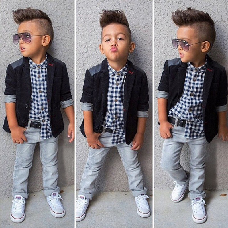 3Piece/2-8Years/Spring Autumn Children Clothing Sets Casual Fashion Plaid Shirt+Jacket+Pants Kids Clothes Baby Boys Suits BC1107