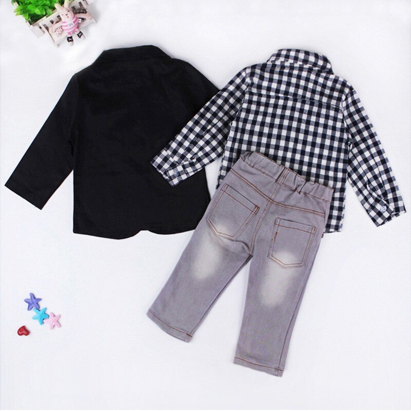 3Piece/2-8Years/Spring Autumn Children Clothing Sets Casual Fashion Plaid Shirt+Jacket+Pants Kids Clothes Baby Boys Suits BC1107