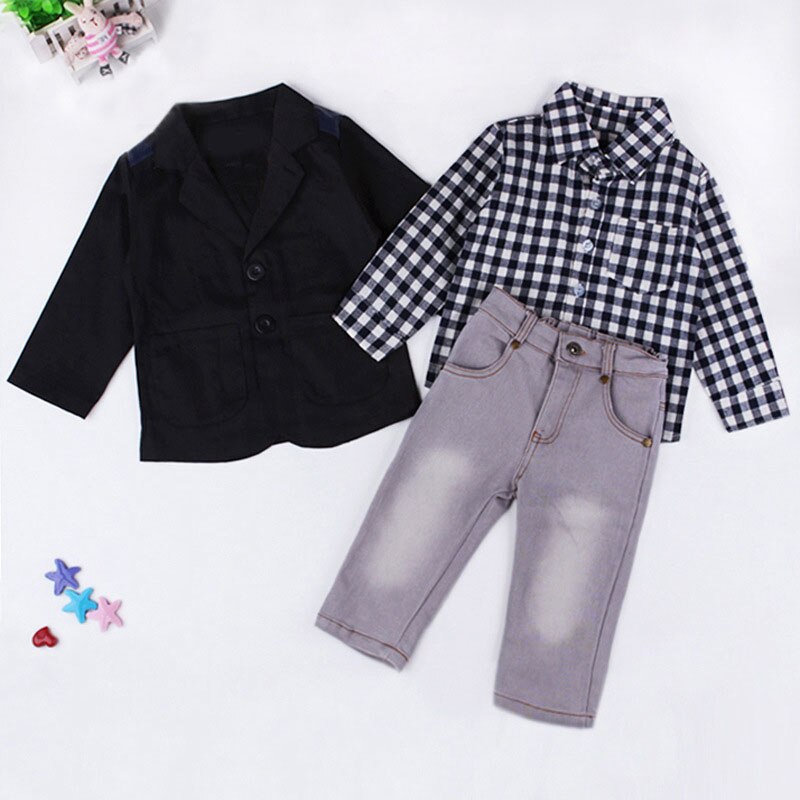 3Piece/2-8Years/Spring Autumn Children Clothing Sets Casual Fashion Plaid Shirt+Jacket+Pants Kids Clothes Baby Boys Suits BC1107