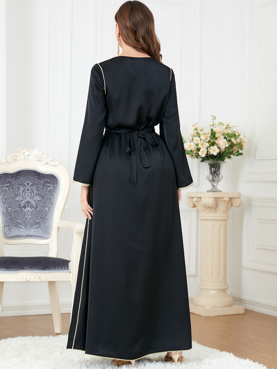 Elegant Muslim Dress Women Abaya Belted Embroidery Split Morocco Party Dress Kaftan Turkey Arab Long Robe Vestidos Dubai Dresses